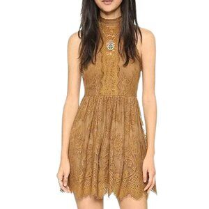 Free People Verushka Lace Mini Dress Golden Honey